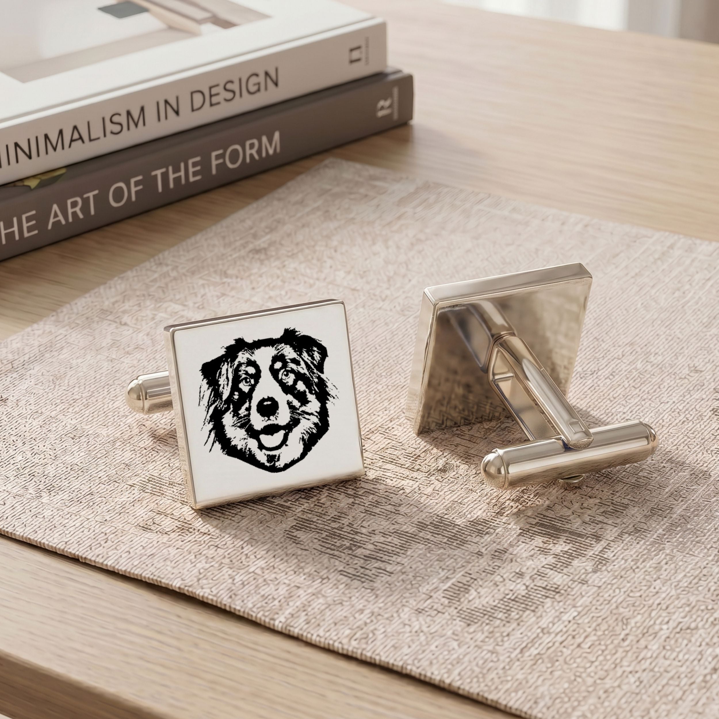 Custom Pet Photo Engraved Sketch Cufflinks Using Photo - Pet Face