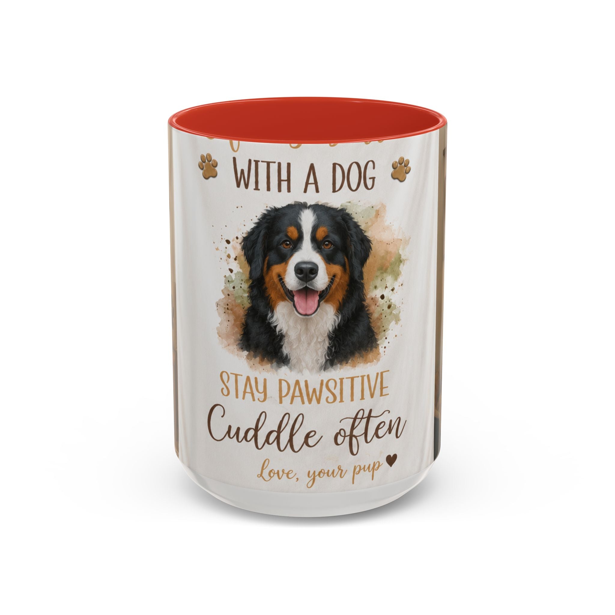 Bernese Mountain Dog Mug - "Stay Pawsitive, Cuddle Often" Accent Coffee Cup
