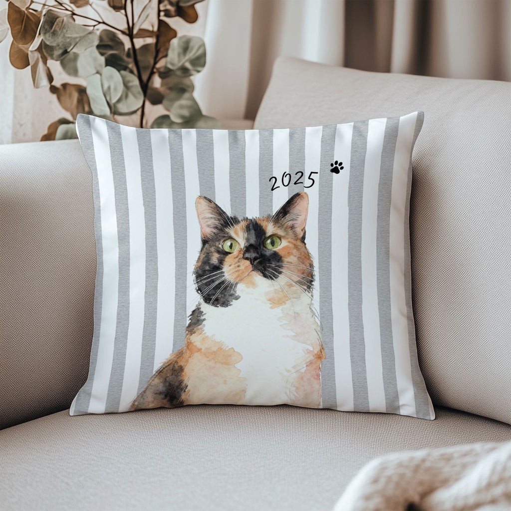 Custom Pet Striped Pillow - Pet Photo + Name