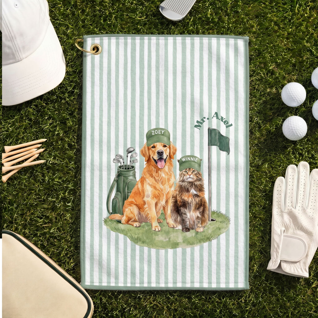 Custom Stripe Pet Golf Towel - Pet Photo + Name