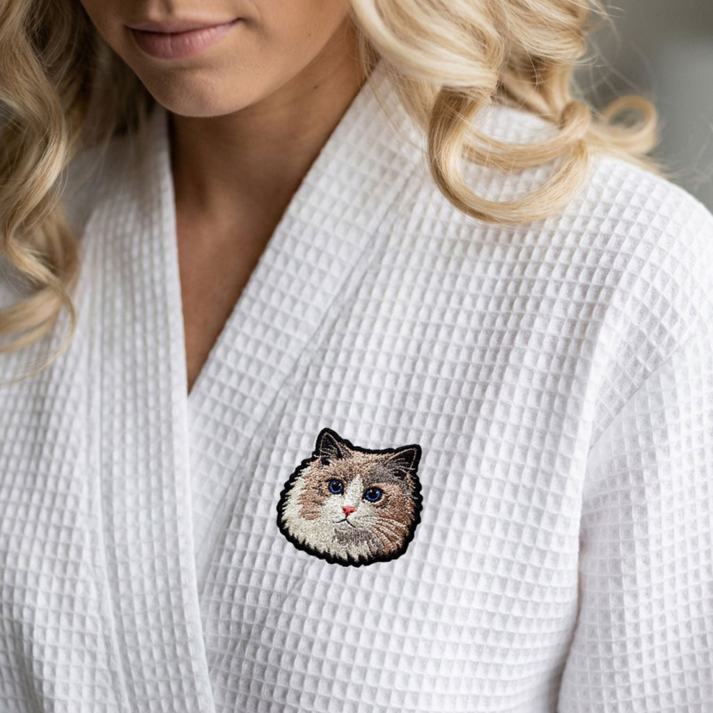 Custom Pet Photo Embroidered Waffle Robe - Pet Photo + Name