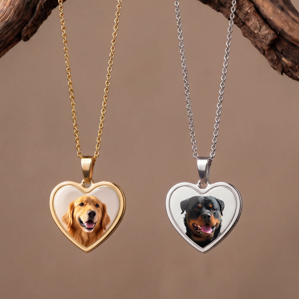 Custom Pet Photo Heart Necklace - Pet Face