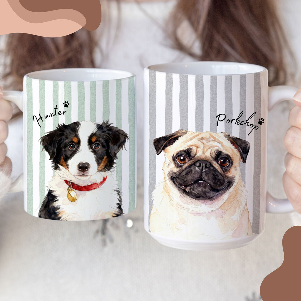 Custom Pet Watercolor Stripe Mug - Pet Photo + Name