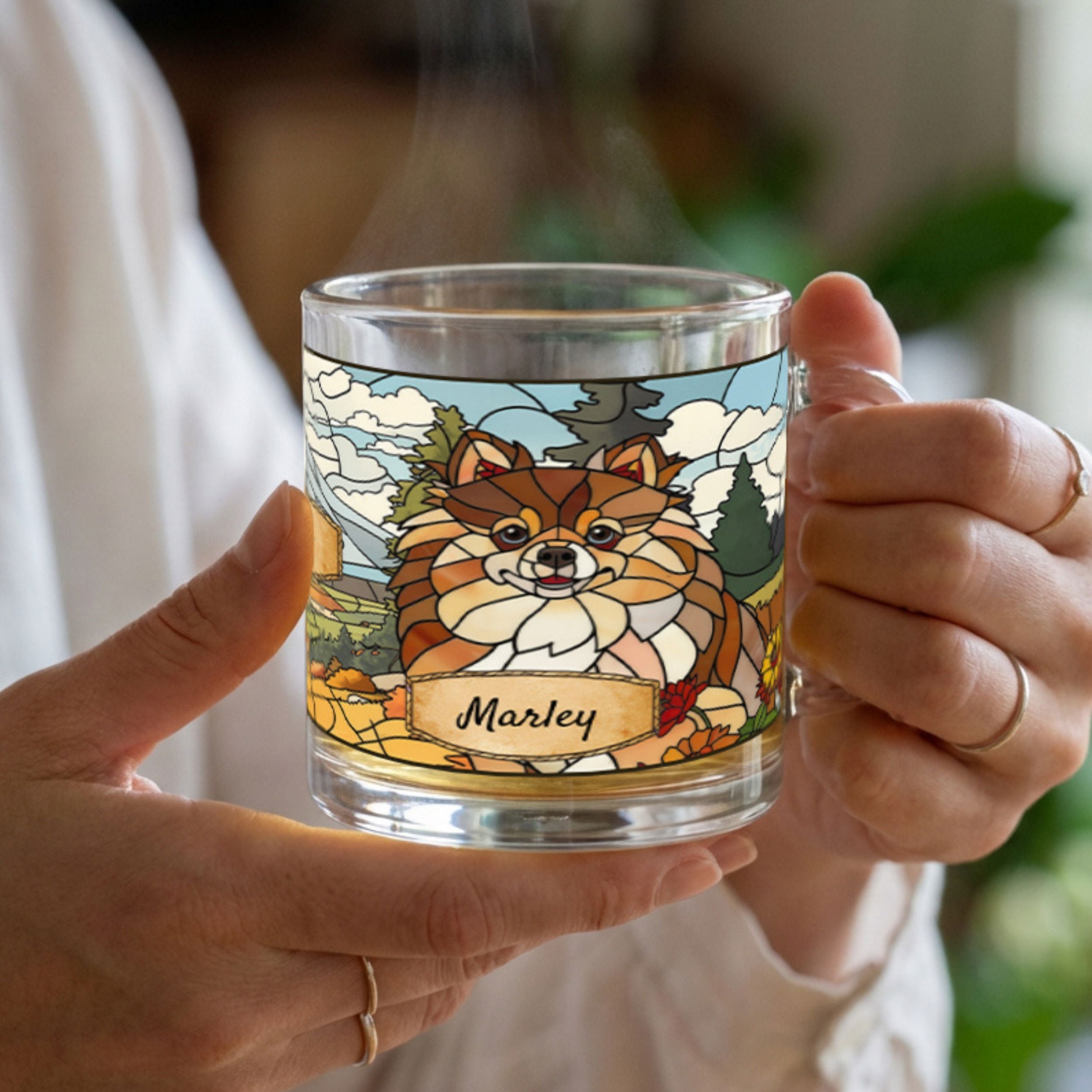 Custom Stained Glass Dog Mug Using Photo + Name