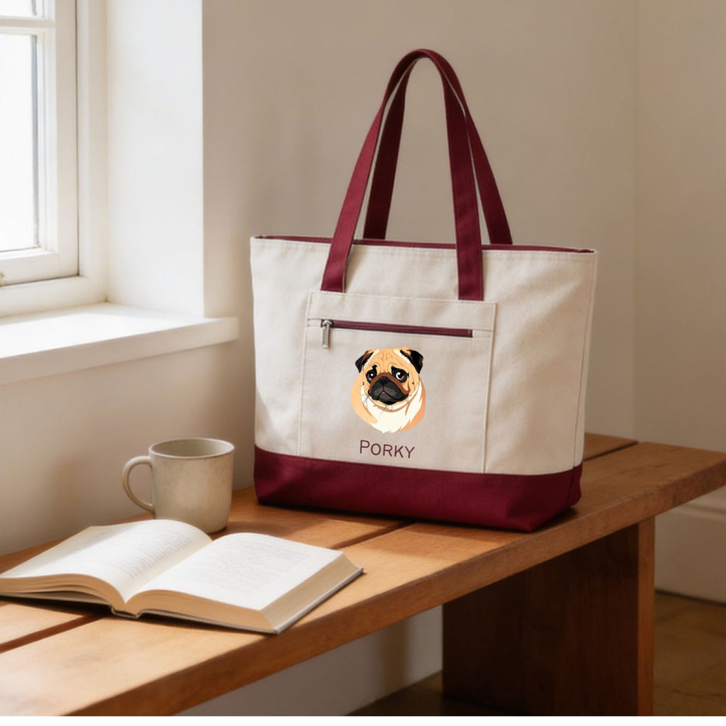 Custom Pet Zippered Tote Bag - Pet Photo + Name