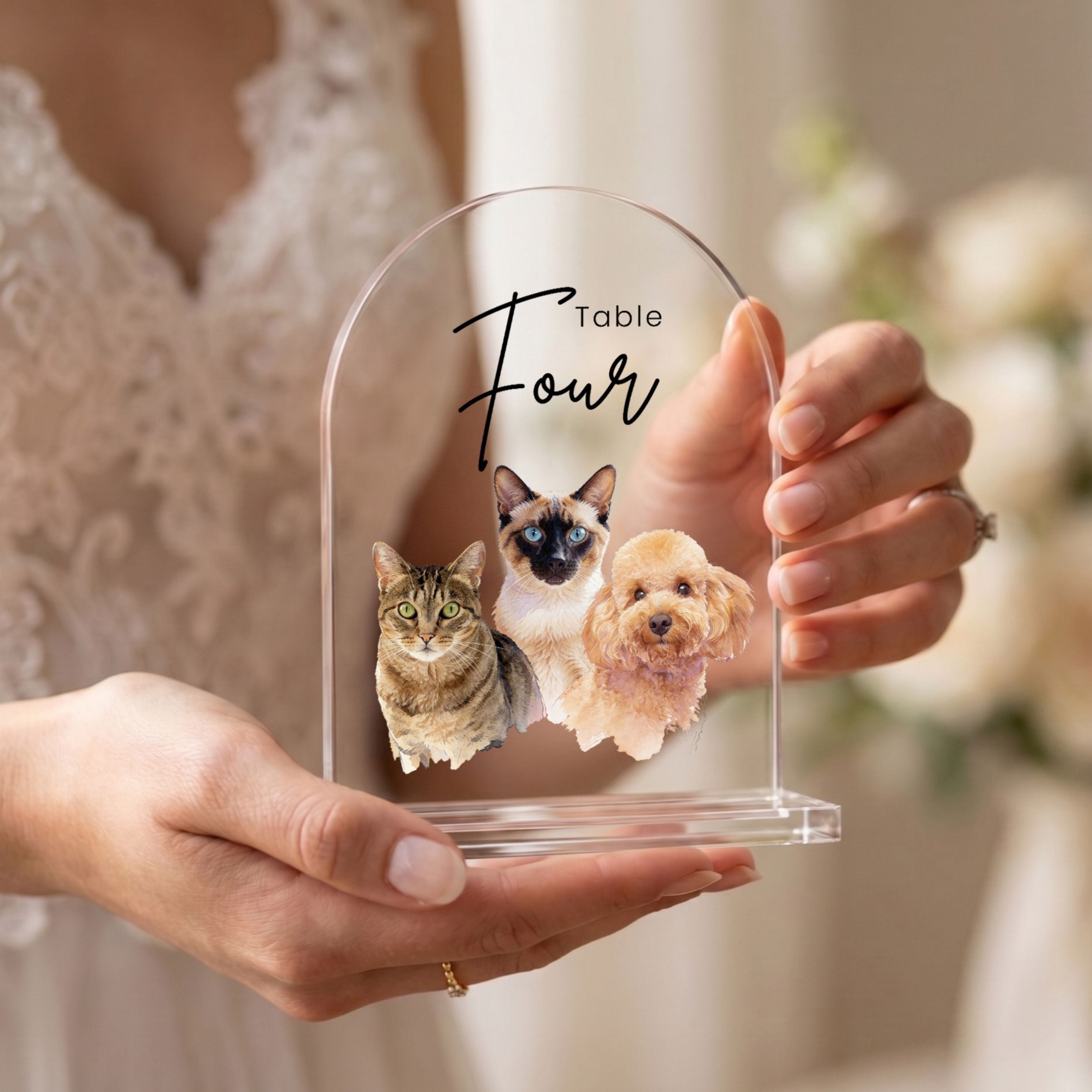 Custom Pet Acrylic Wedding Table Number Sign Using Pet Photo