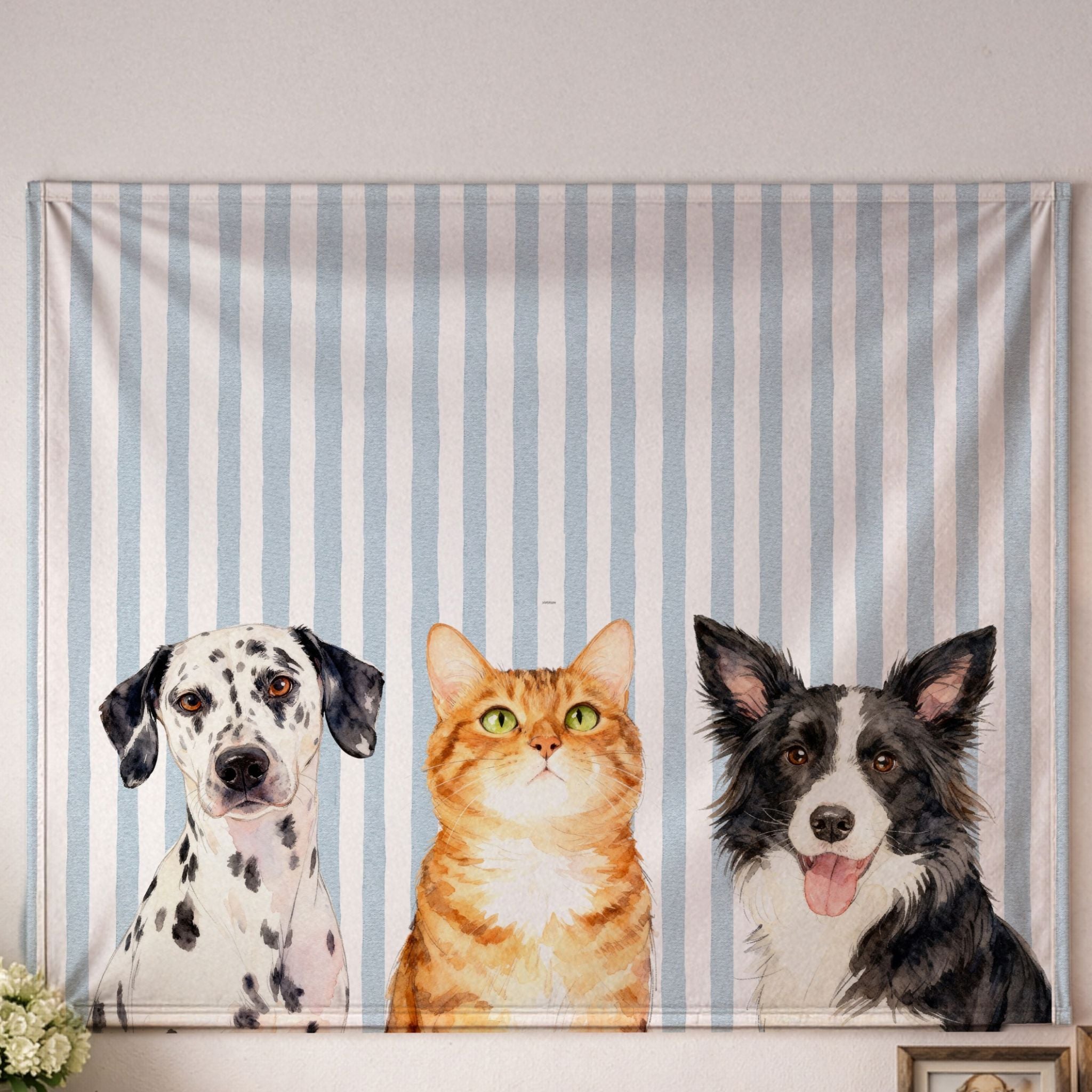 Custom Pet Striped Color Blanket - Pet Photo + Name