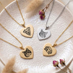 Custom Pet Engraved Sketch Heart Necklace - Pet Face