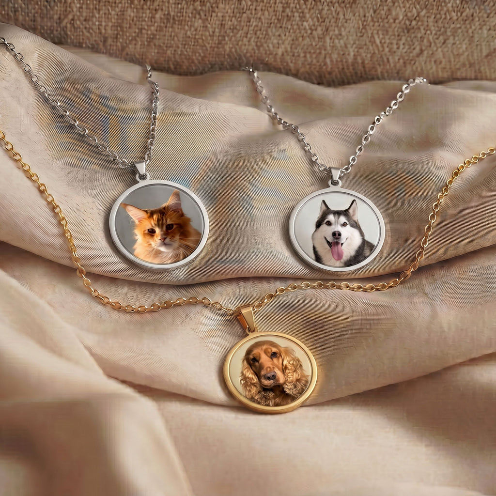 Custom Round Pet Necklace Using Photo - Pet Face