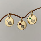 Custom Birthstone Circle Pet Charm Engraved Pendant - Pet Face