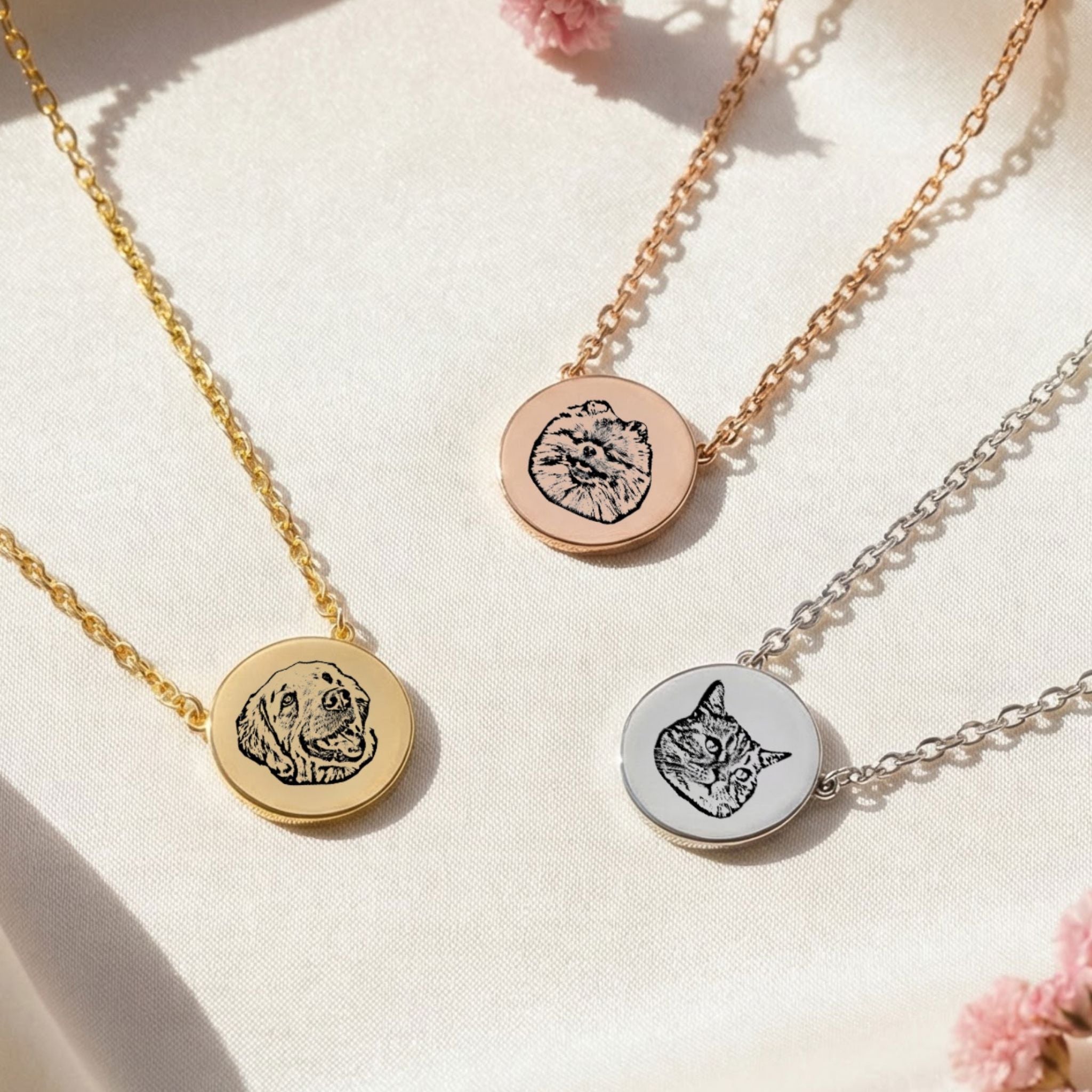 Custom Pet Mini Circle Engraved Necklace - Pet Face