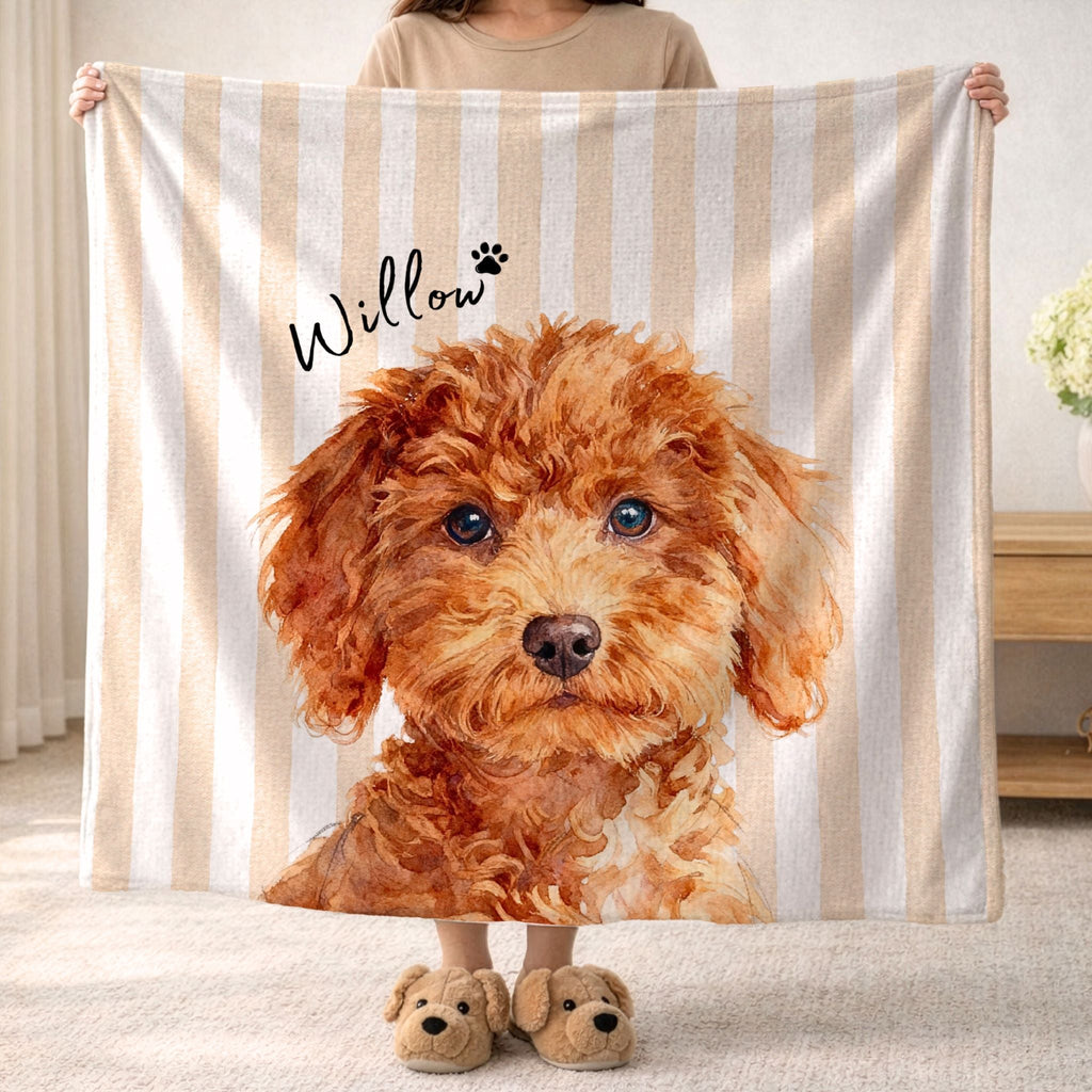 Custom Pet Striped Color Blanket - Pet Photo + Name