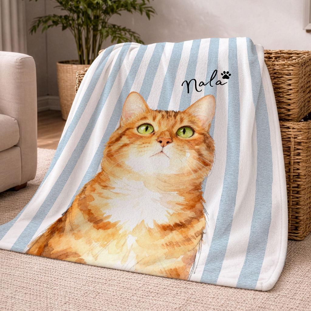 Custom Pet Striped Color Blanket - Pet Photo + Name