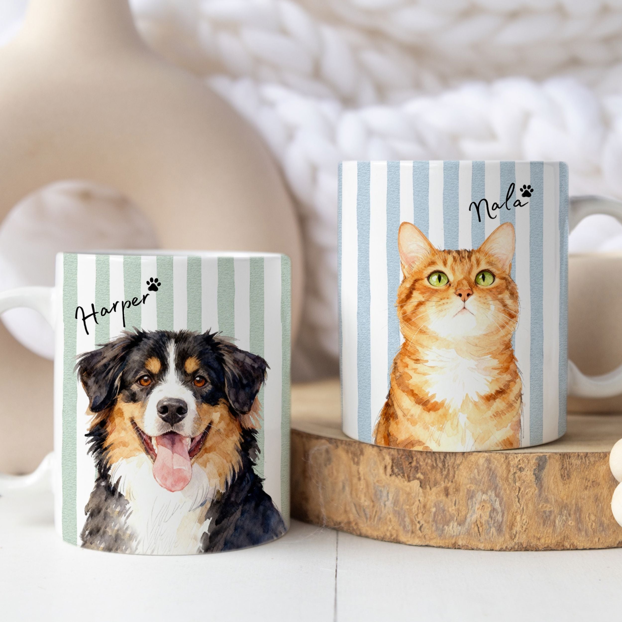 Custom Pet Watercolor Stripe Mug - Pet Photo + Name
