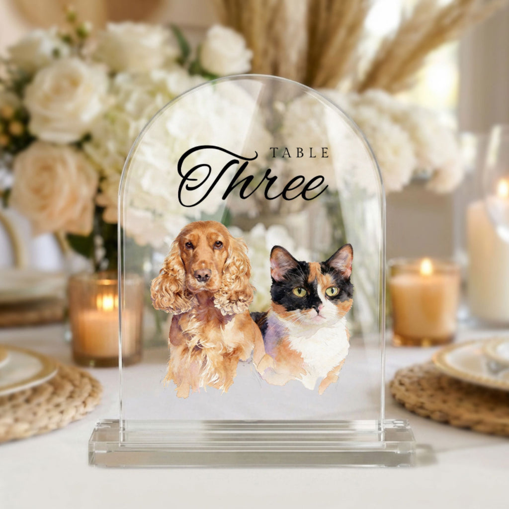 Custom Pet Acrylic Wedding Table Number Sign Using Pet Photo
