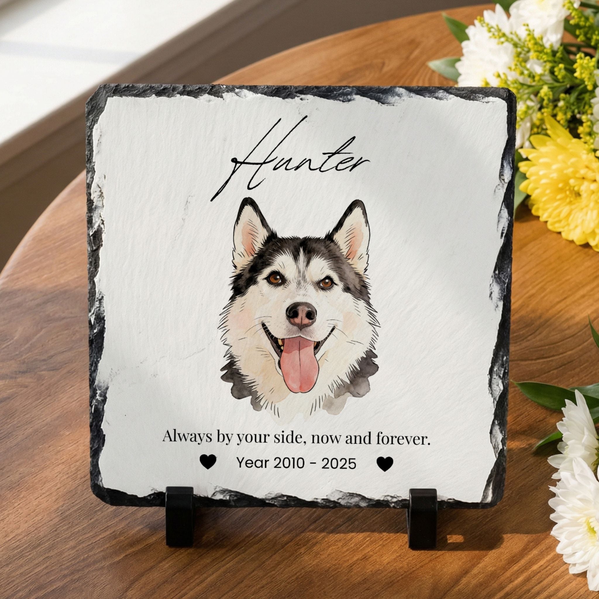 Custom Pet Memorial Slate Plaque Stone - Pet Photo + Name