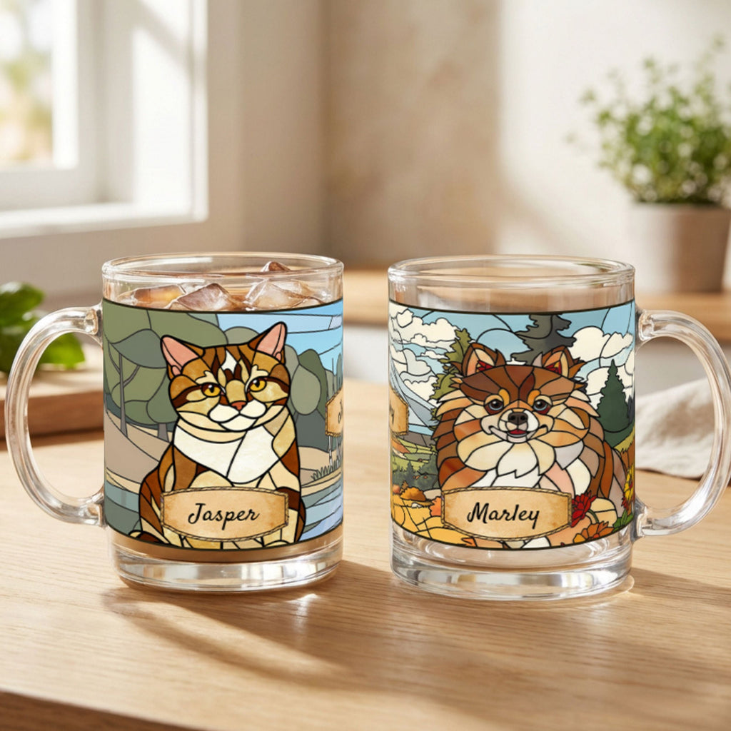 Custom Stained Glass Dog Mug Using Photo + Name
