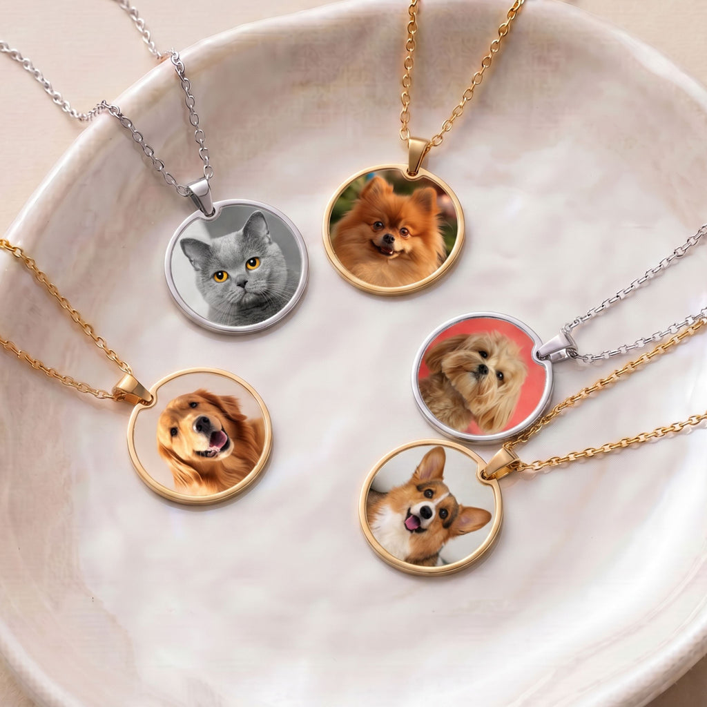 Custom Round Pet Necklace Using Photo - Pet Face