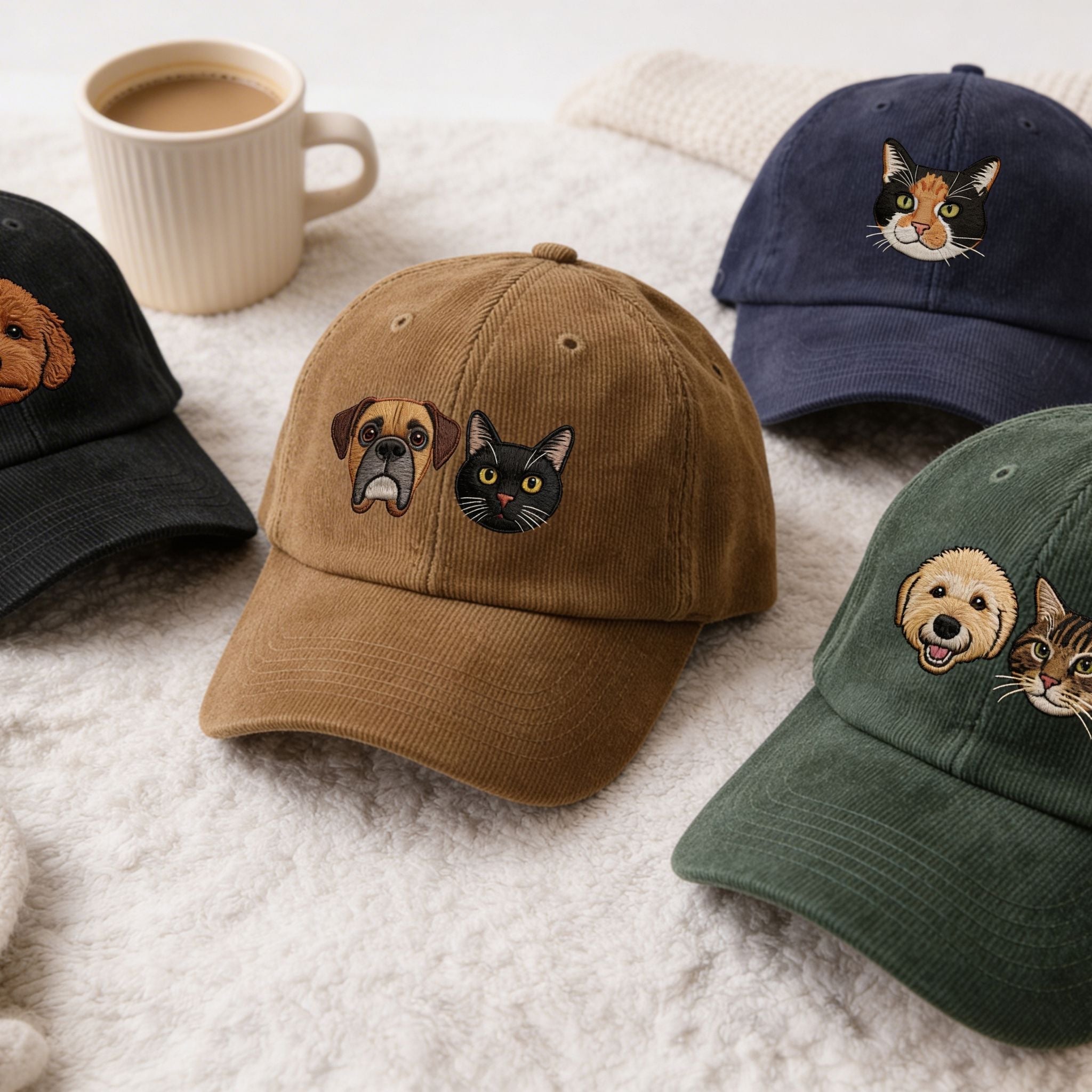 Custom Embroidered Pet Cordoroy Hat  - Pet Photo + Name