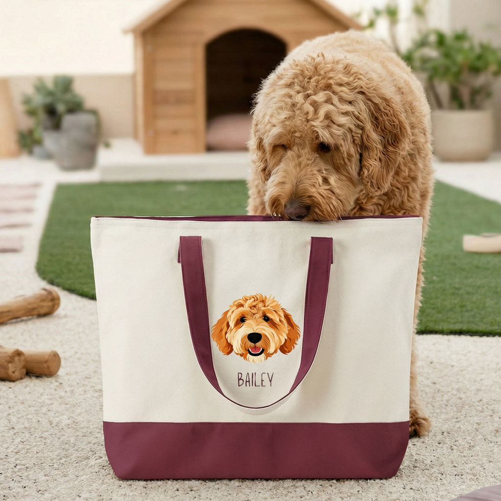 Custom Pet Zippered Tote Bag - Pet Photo + Name