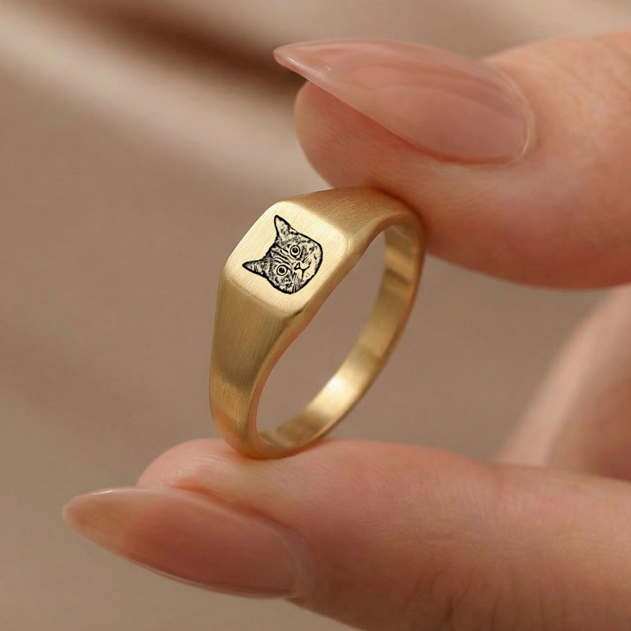 Custom Pet Square Signet Engraved Ring - Pet Face