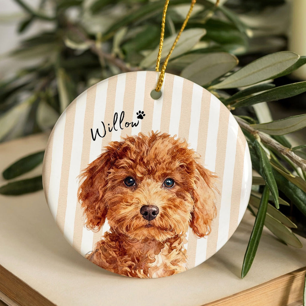 Custom Watercolor Striped Pet Ornament - Pet Photo + Name
