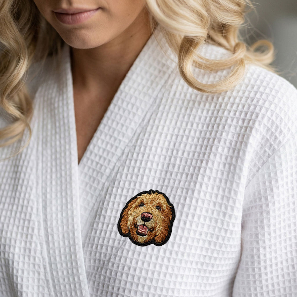 Custom Pet Photo Embroidered Waffle Robe - Pet Photo + Name