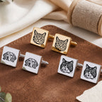 Custom Pet Photo Engraved Sketch Cufflinks Using Photo - Pet Face