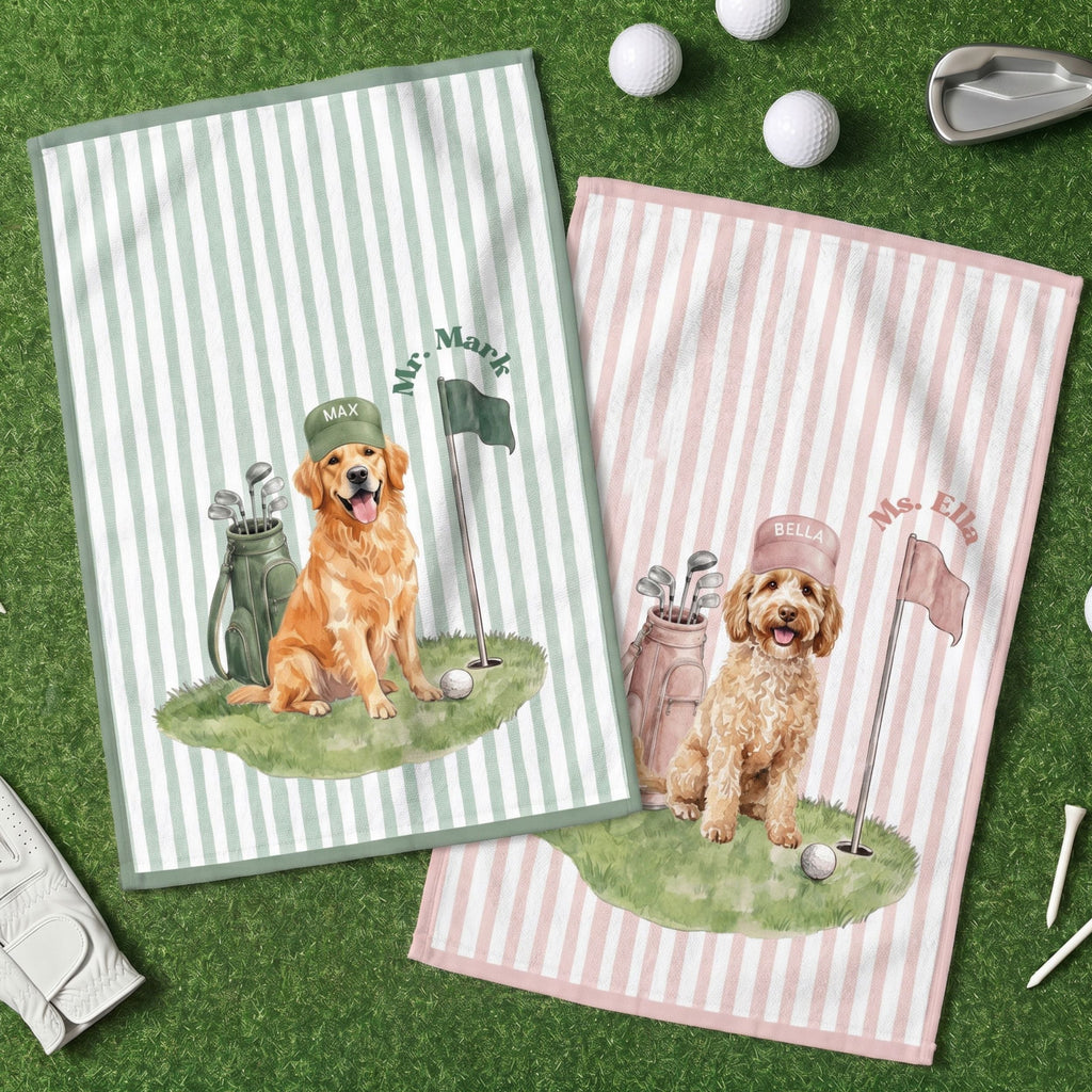 Custom Stripe Pet Golf Towel - Pet Photo + Name
