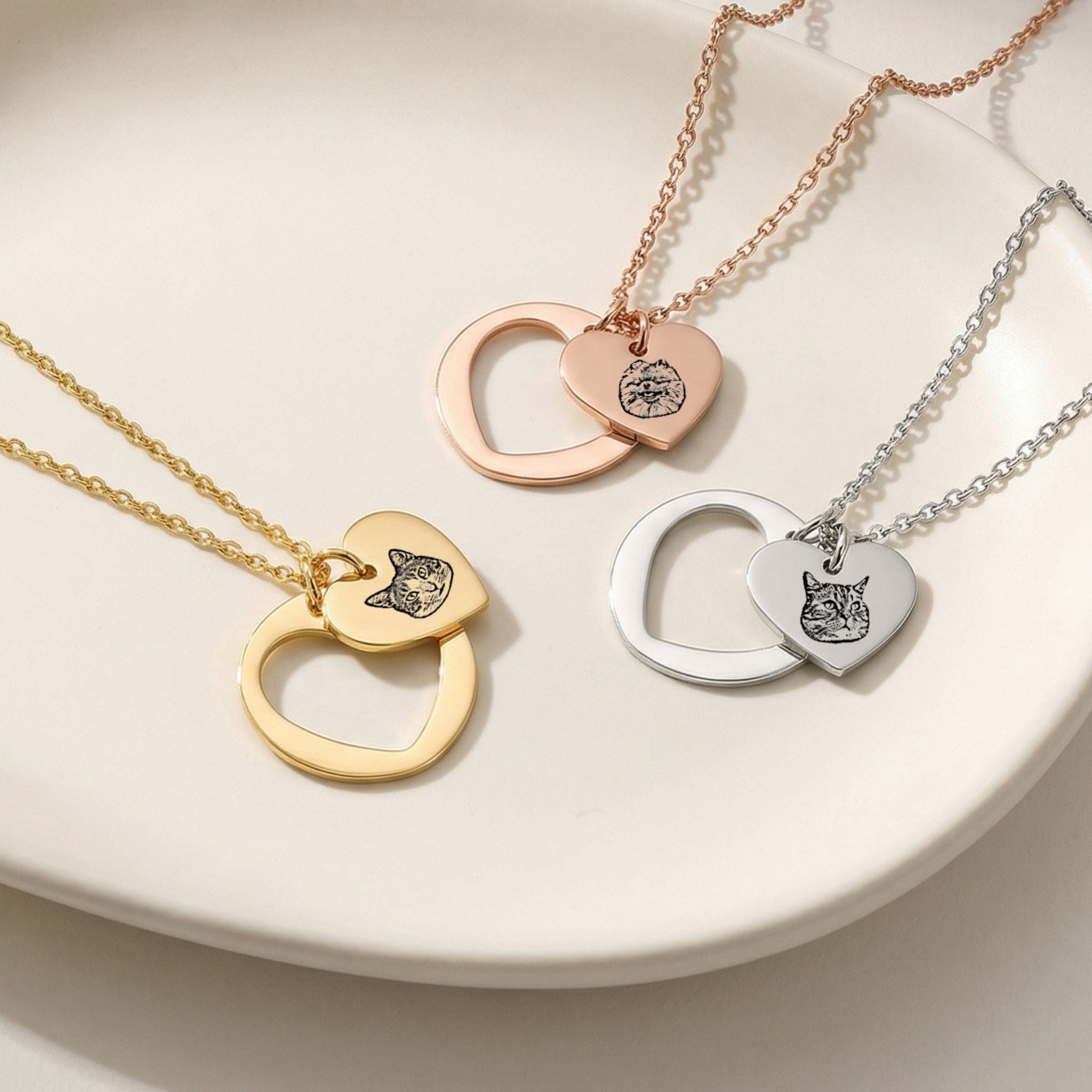 Custom Pet Heart Cutout Engraved Necklace - Pet Face