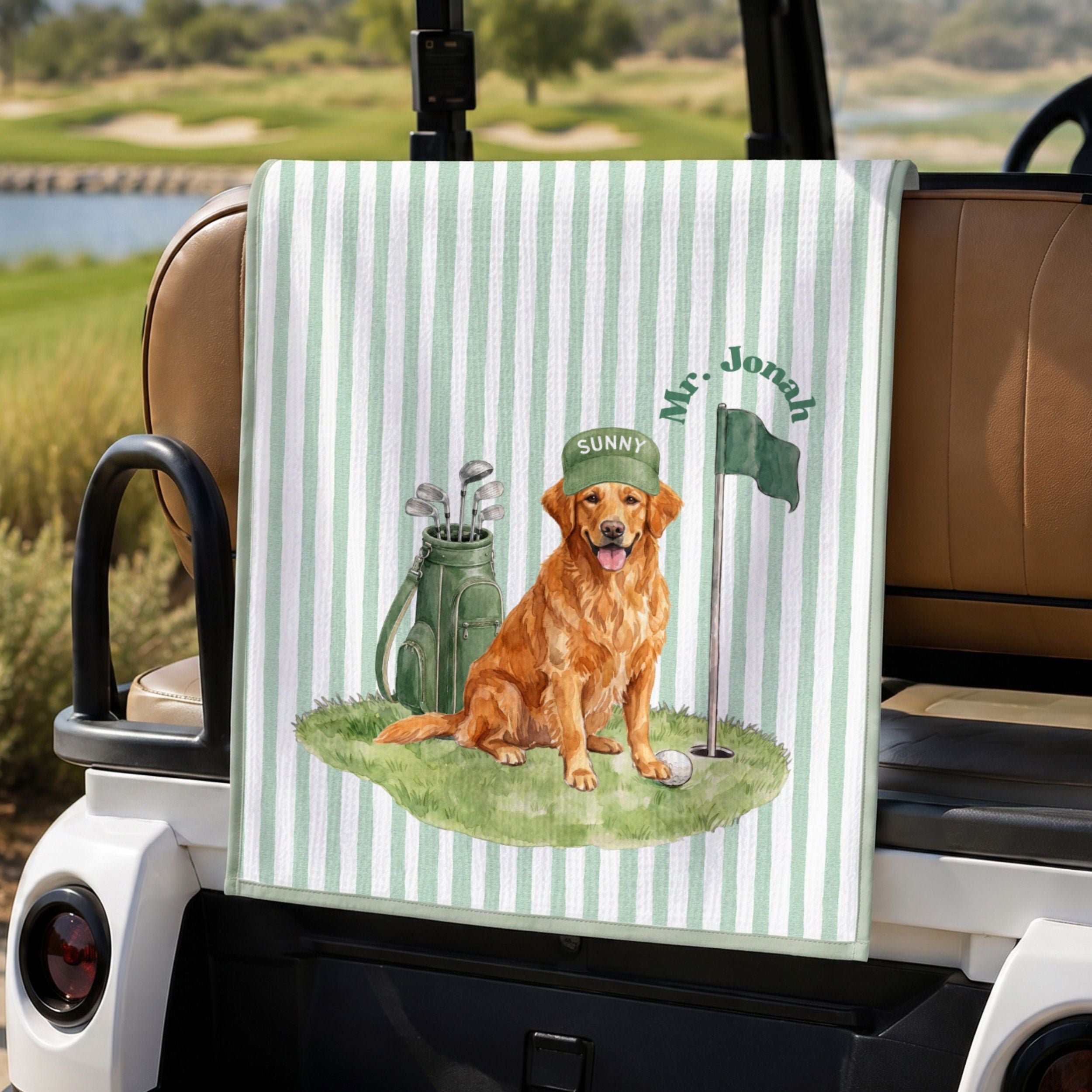 Custom Stripe Pet Golf Towel - Pet Photo + Name