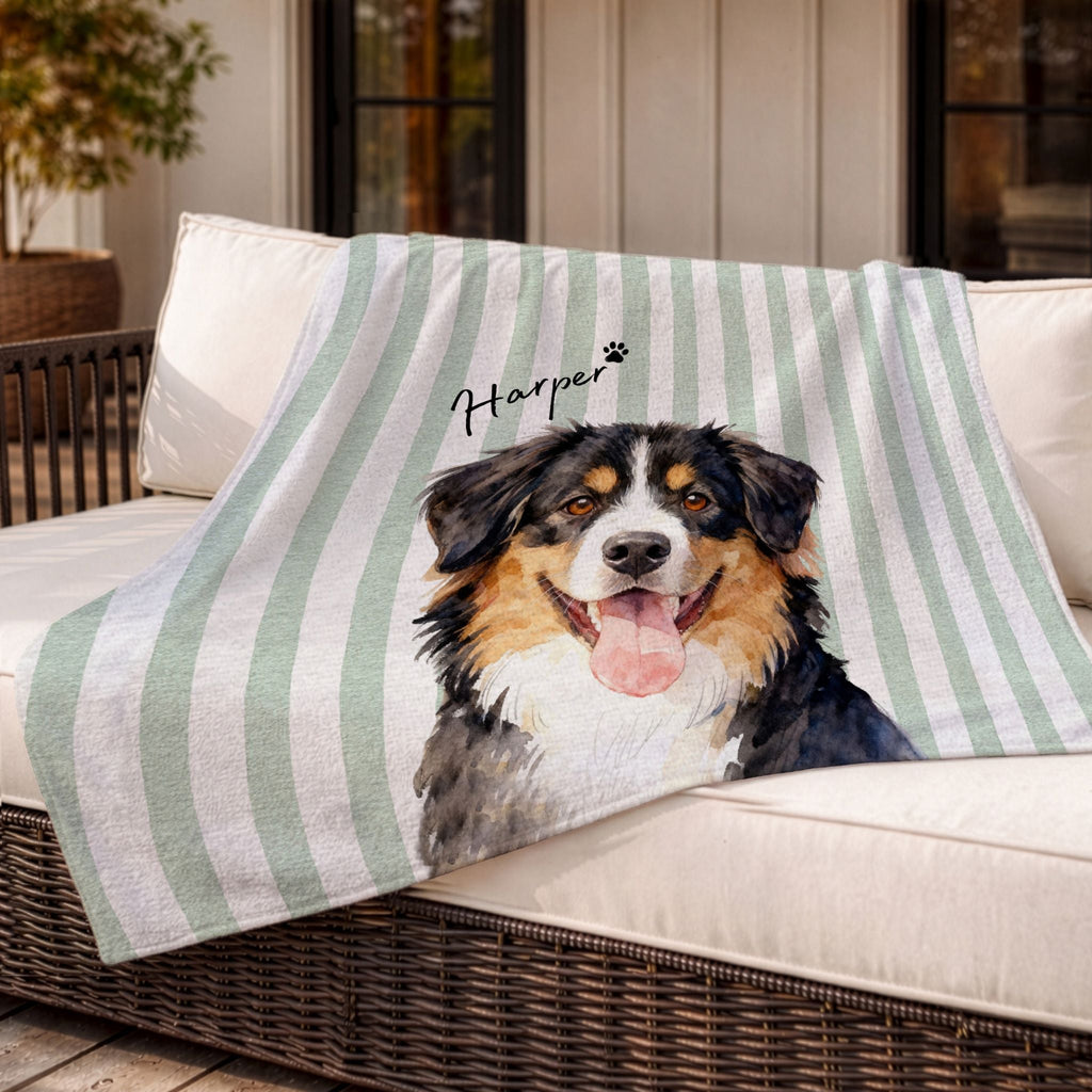 Custom Pet Striped Color Blanket - Pet Photo + Name