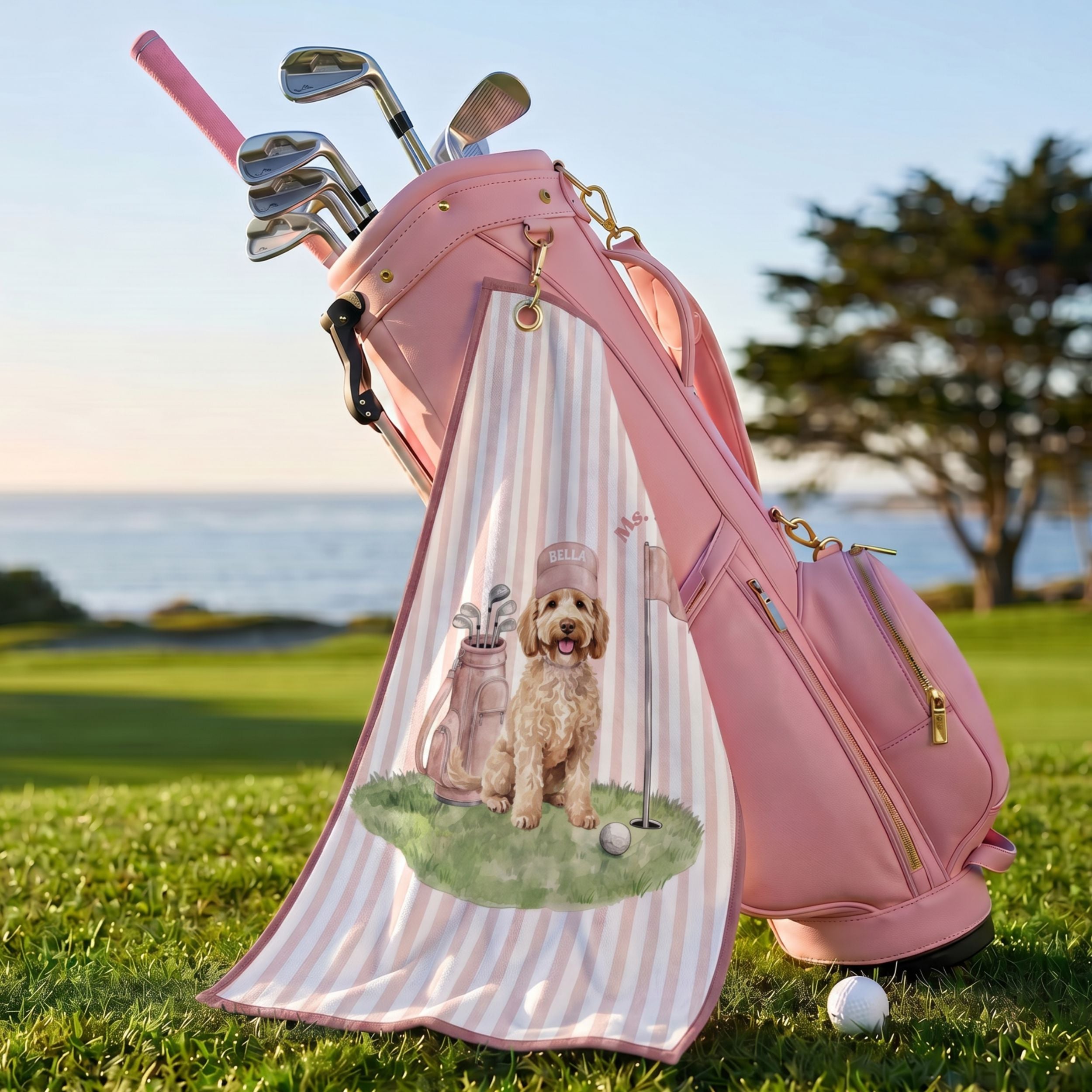 Custom Stripe Pet Golf Towel - Pet Photo + Name