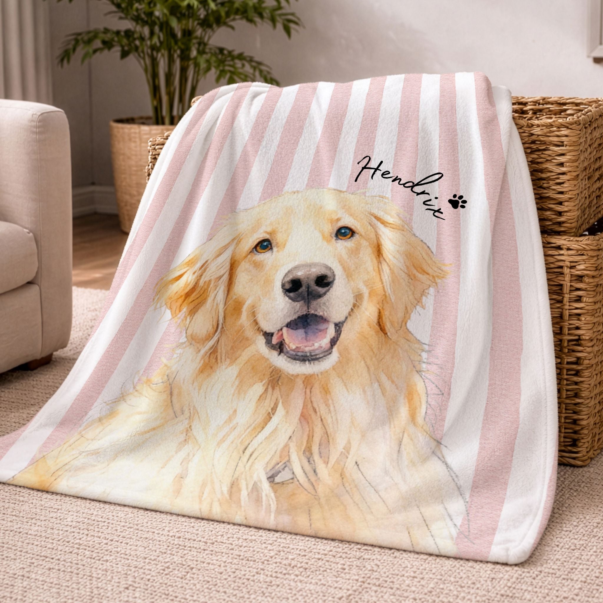 Custom Pet Striped Color Blanket - Pet Photo + Name