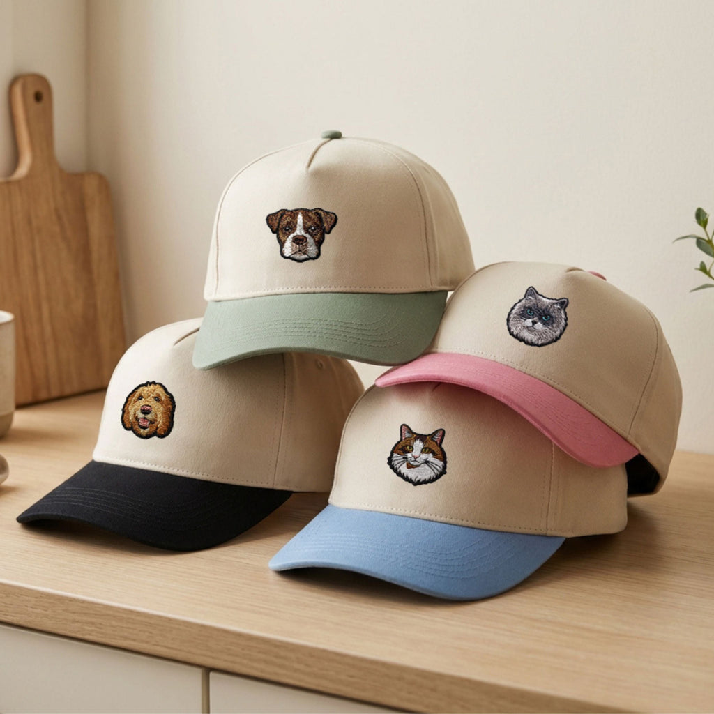 Custom Embroidered Pet Two-Tone 5 Panel Cap Using Pet Photo + Name