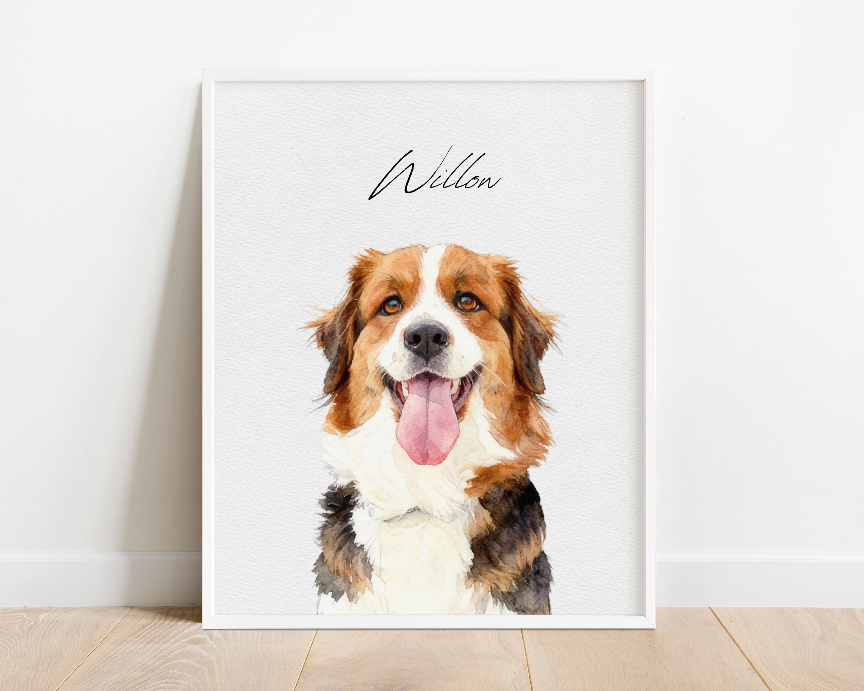 Custom Watercolor Pet Portrait - Pet Photo + Name