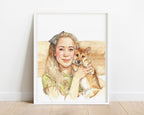 Custom Watercolor Mother's Day Pet Portrait - Woman + Pet Photo