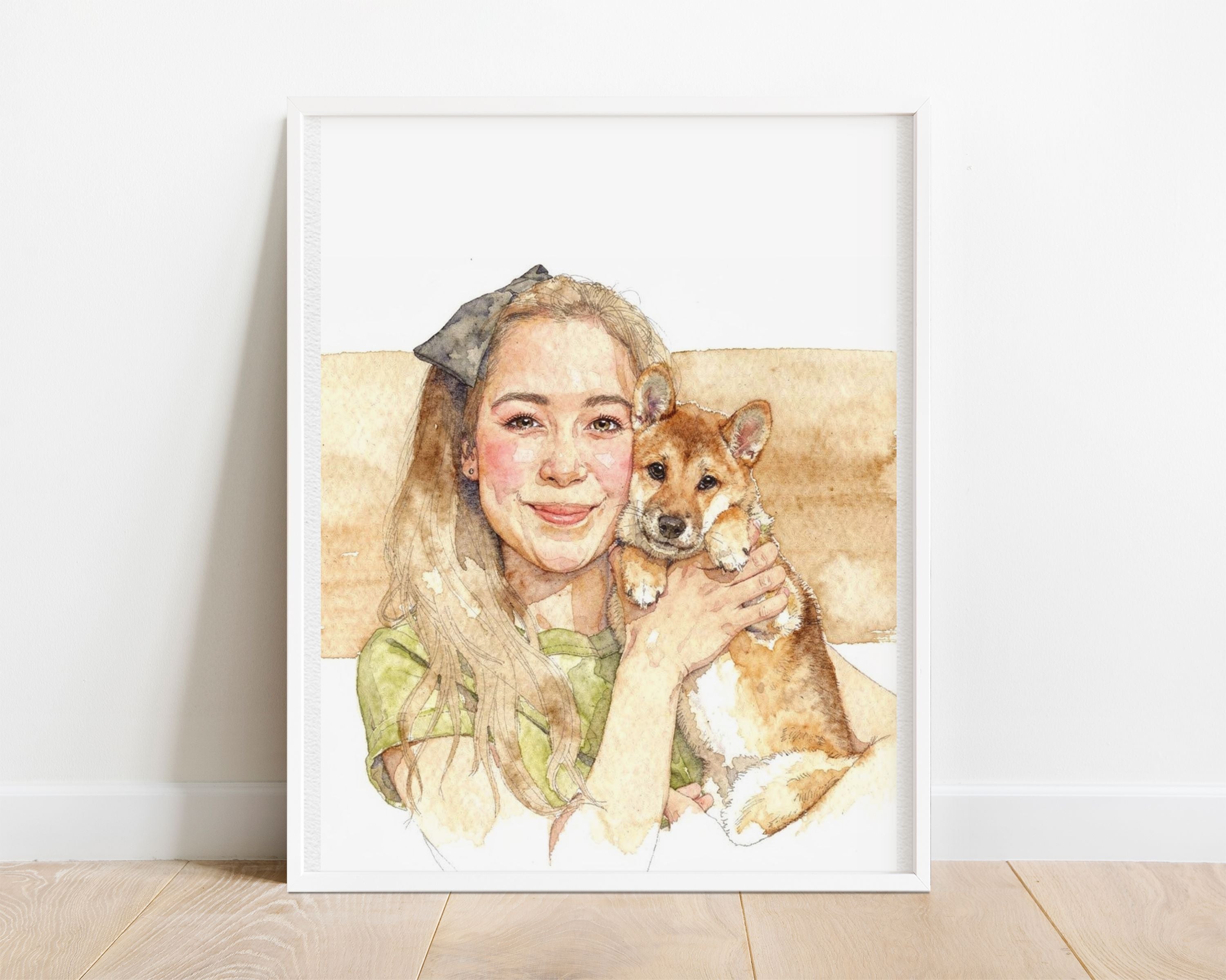 Custom Watercolor Mother's Day Pet Portrait - Woman + Pet Photo