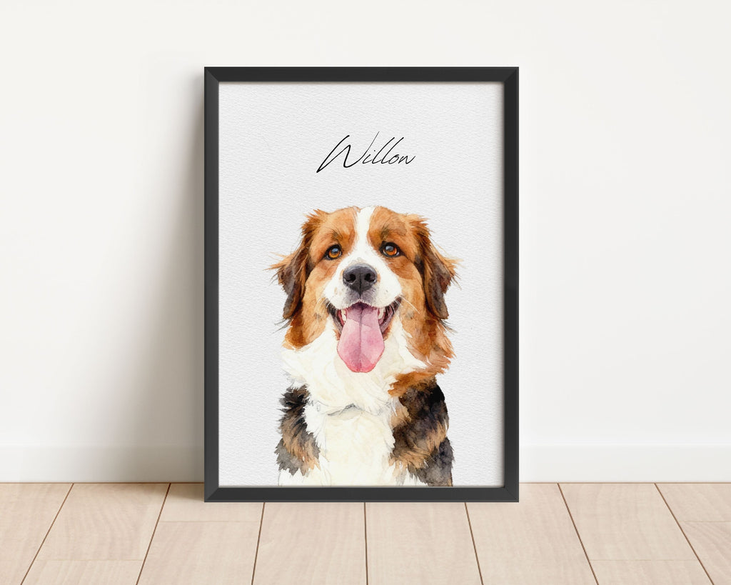 Custom Watercolor Pet Portrait - Pet Photo + Name