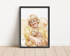 Custom Watercolor Mother's Day Pet Portrait - Woman + Pet Photo