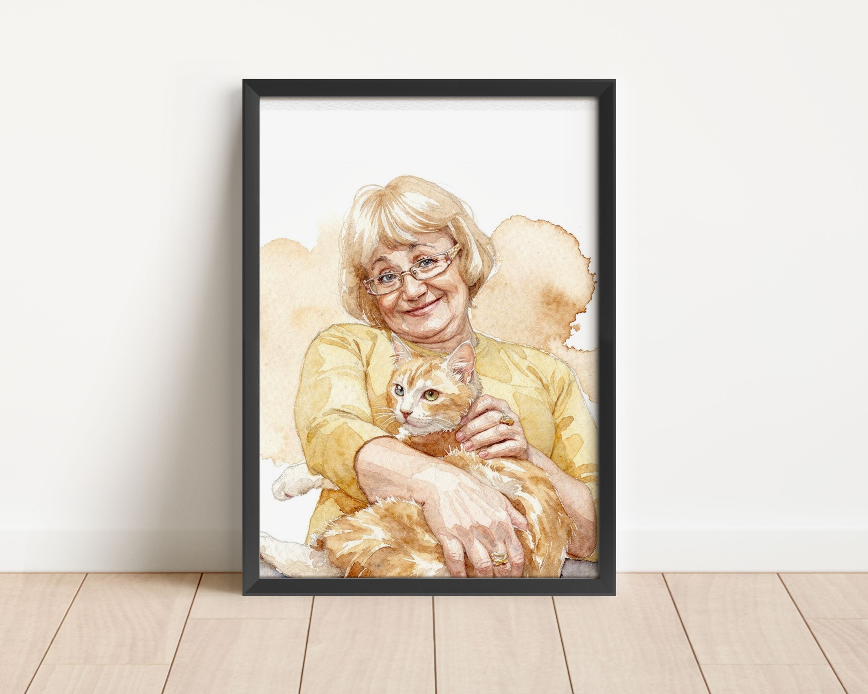 Custom Watercolor Mother's Day Pet Portrait - Woman + Pet Photo